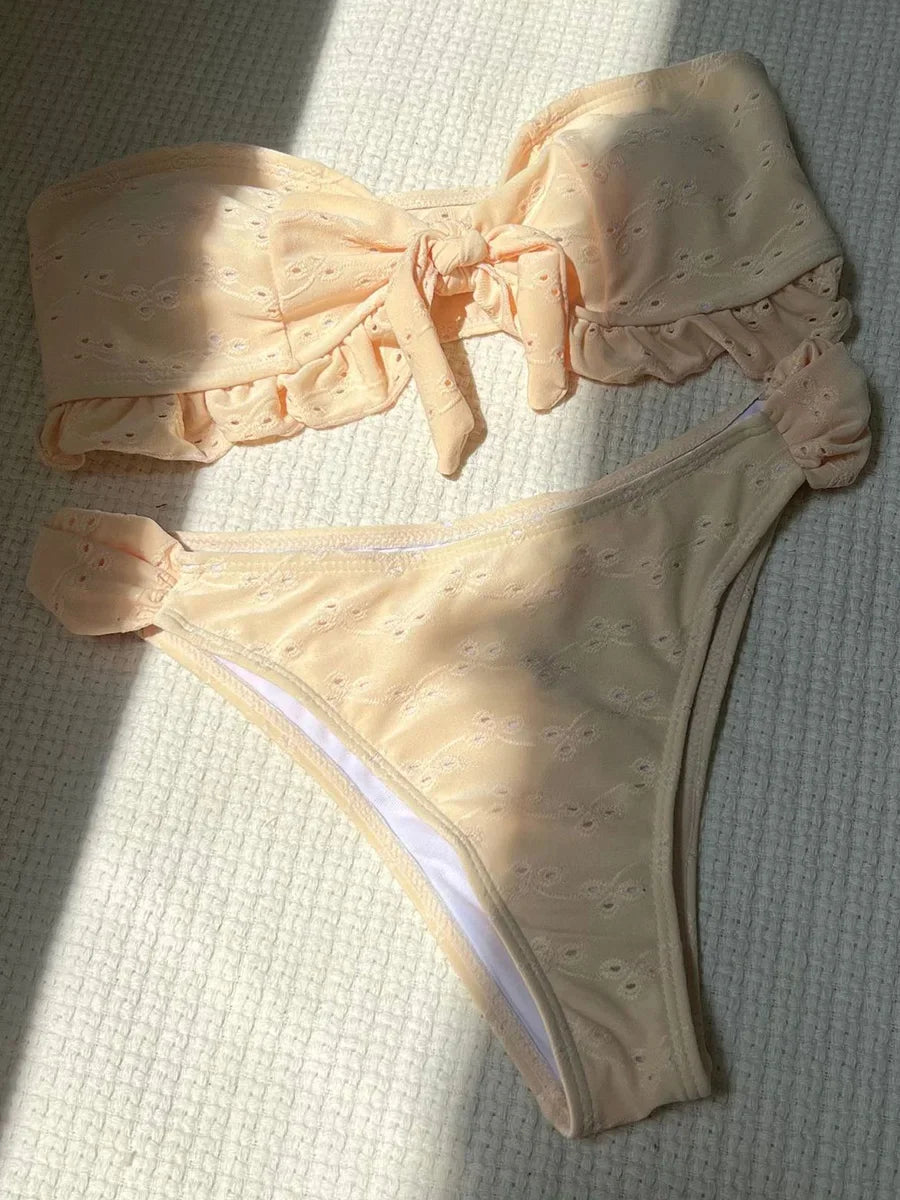 Ruffled Frill Knotted Bandeau Bikini