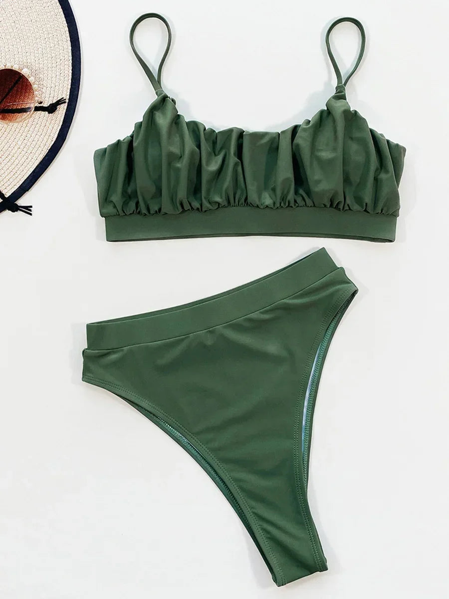 Wrinkled Ruched High Waist Bikini