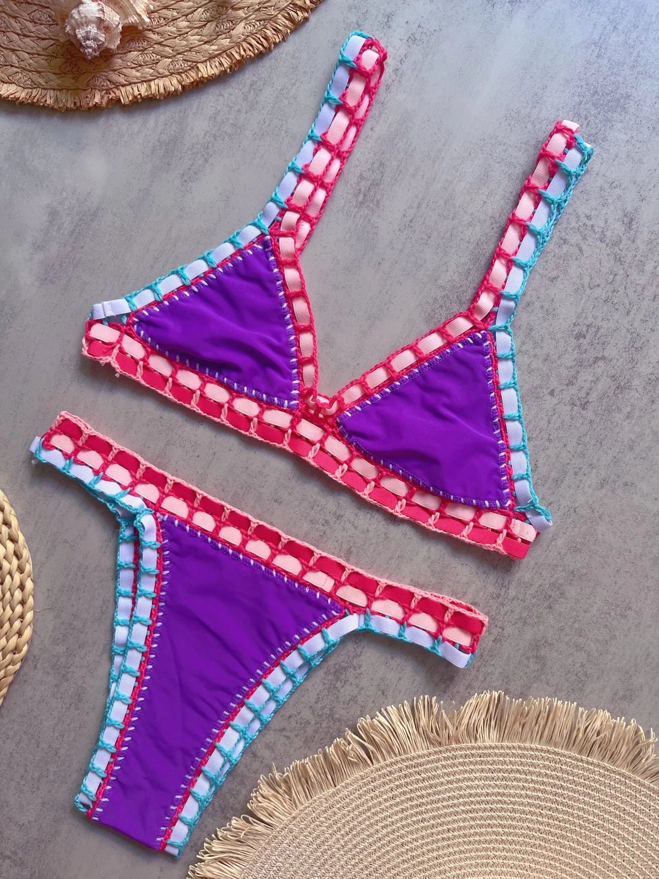 Sexy Black Patchwork Hand Crochet Bikini Set