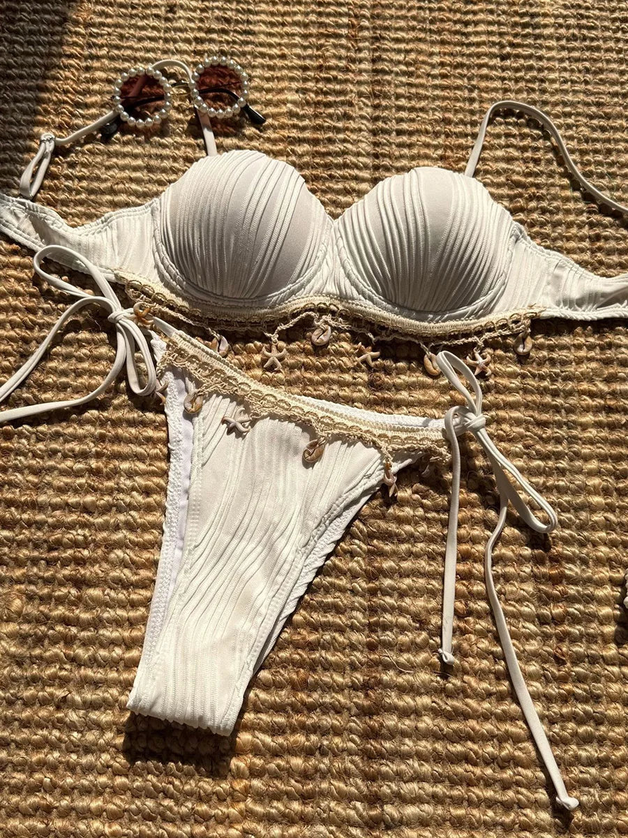 Shell Scalloped Wrinkled Underwired Bra Cup Bikini