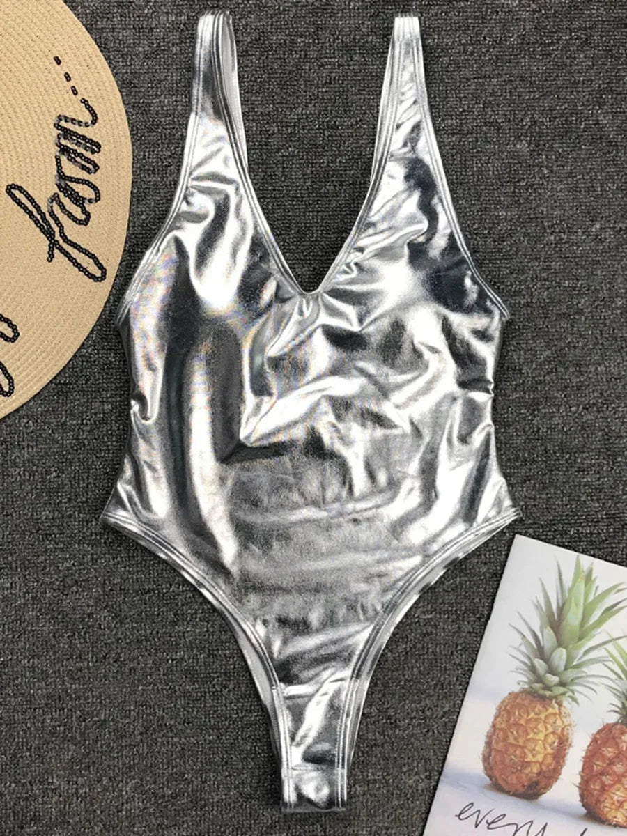 Sexy Shiny PU Leather Bikini