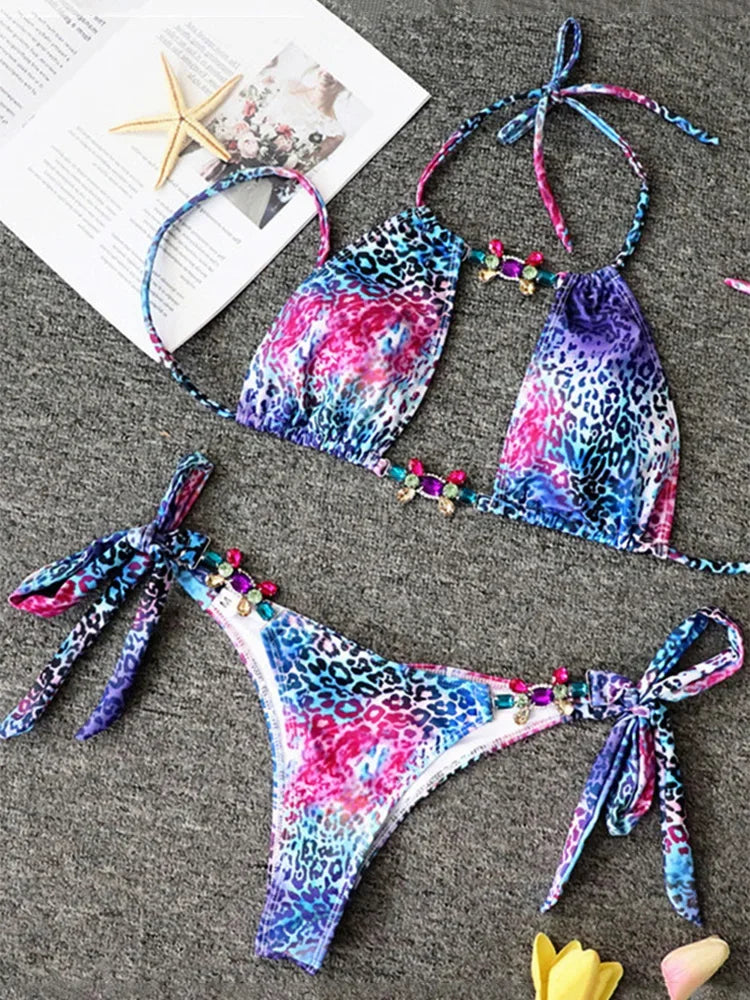 Splicing Jewelled Diamond Bikini