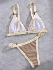 Splicing Ribbed High Cut Rings Bikini