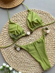 Shiny Halter High Leg Cut Beads Bikini