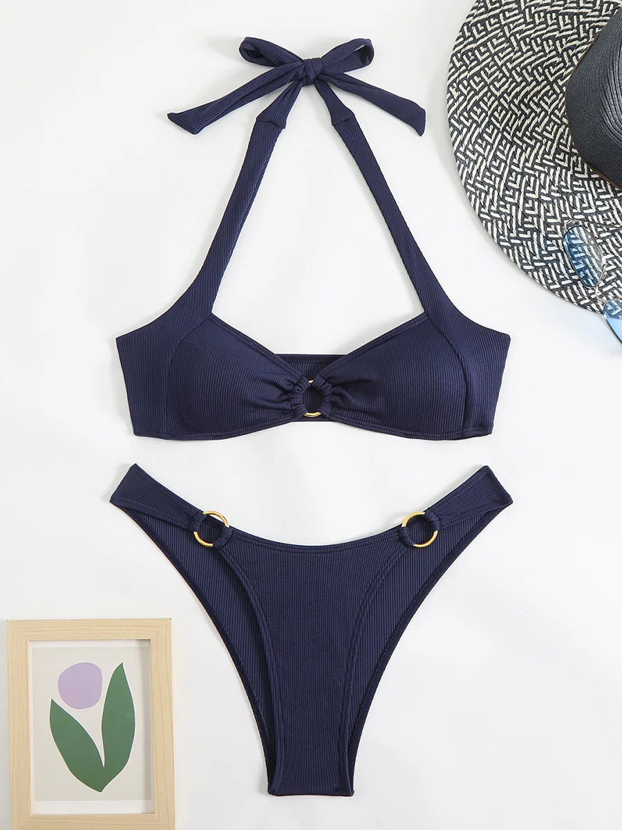 S - XL Halter Metal Rings Bikini