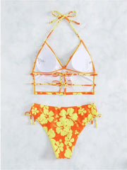 Sexy Yellow Floral Print Bikini
