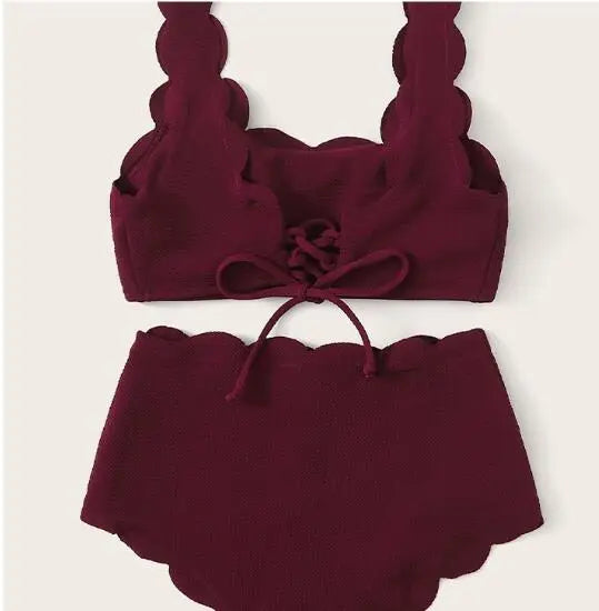 Solid Blue Two Pieces Swimsuit