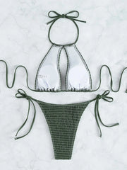 Halter Tie Side Hollow Out Smocked Bikini