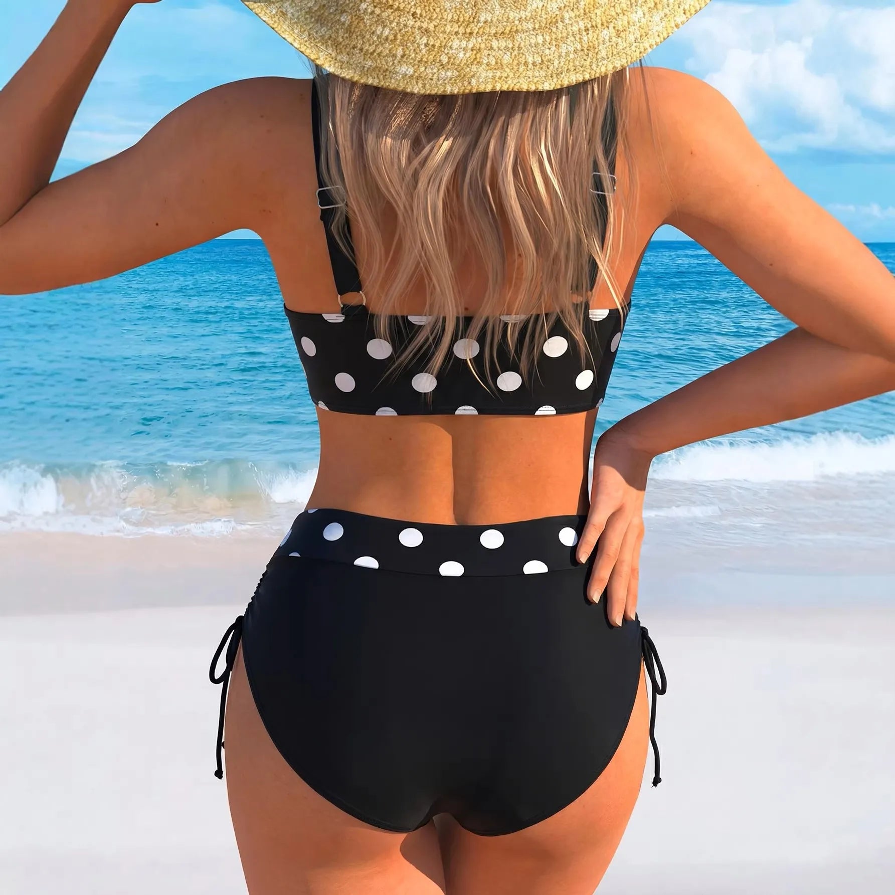 Vintage Black Dot Print Bikini Set
