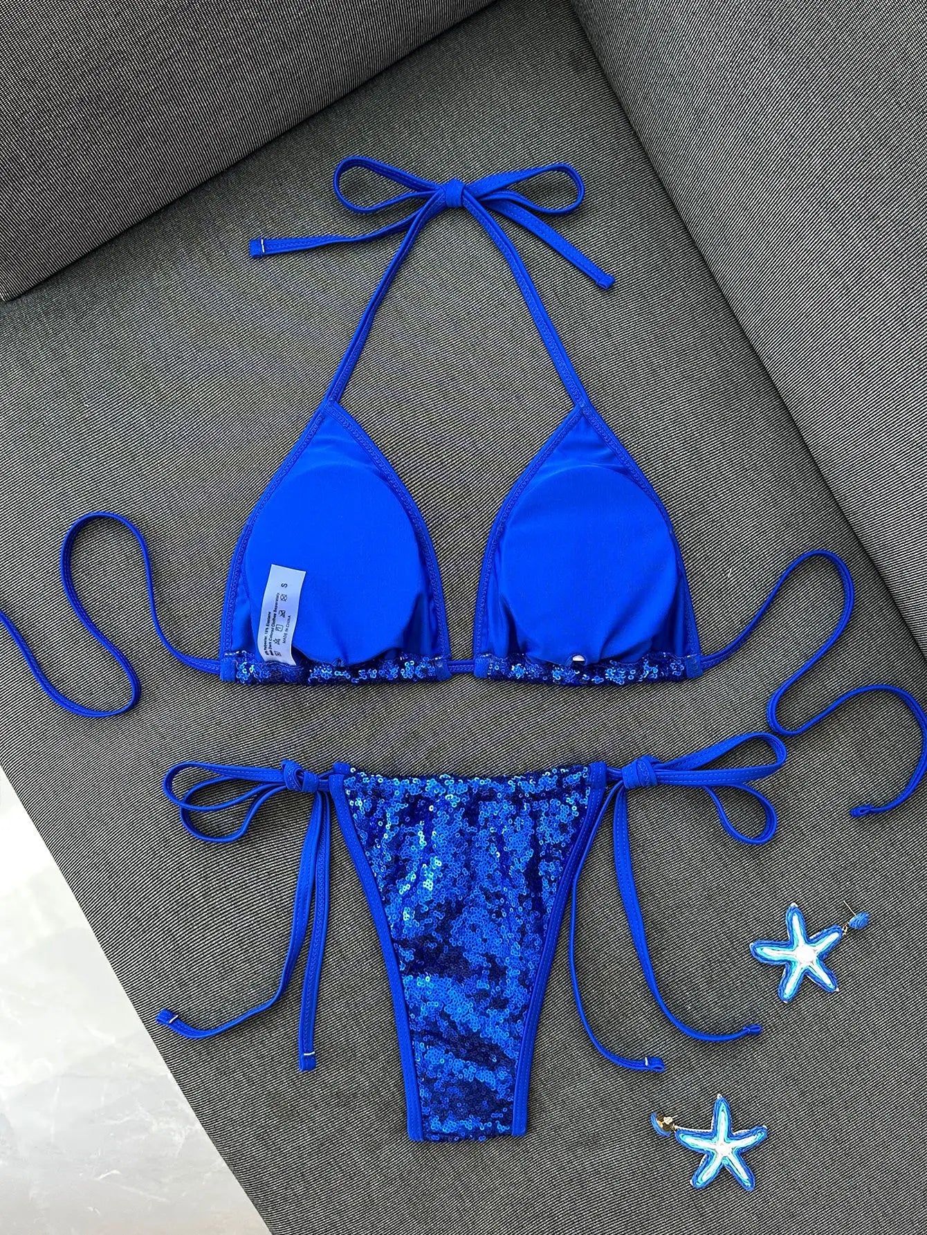 Shiny Sequin Black Pink Micro Bikini
