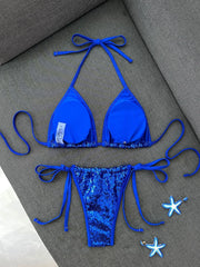 Shiny Sequin Black Pink Micro Bikini