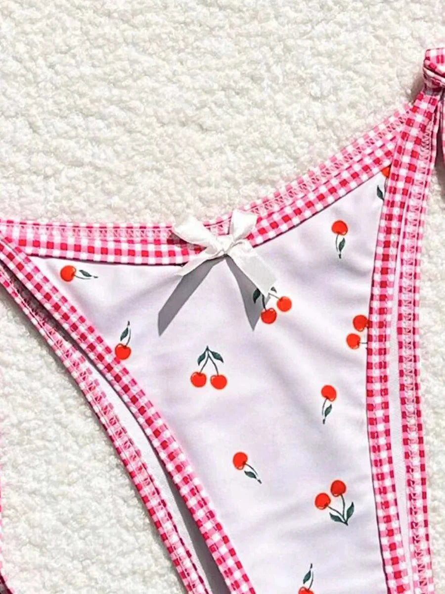 S - XL Cherry Printed High Cut Bikini