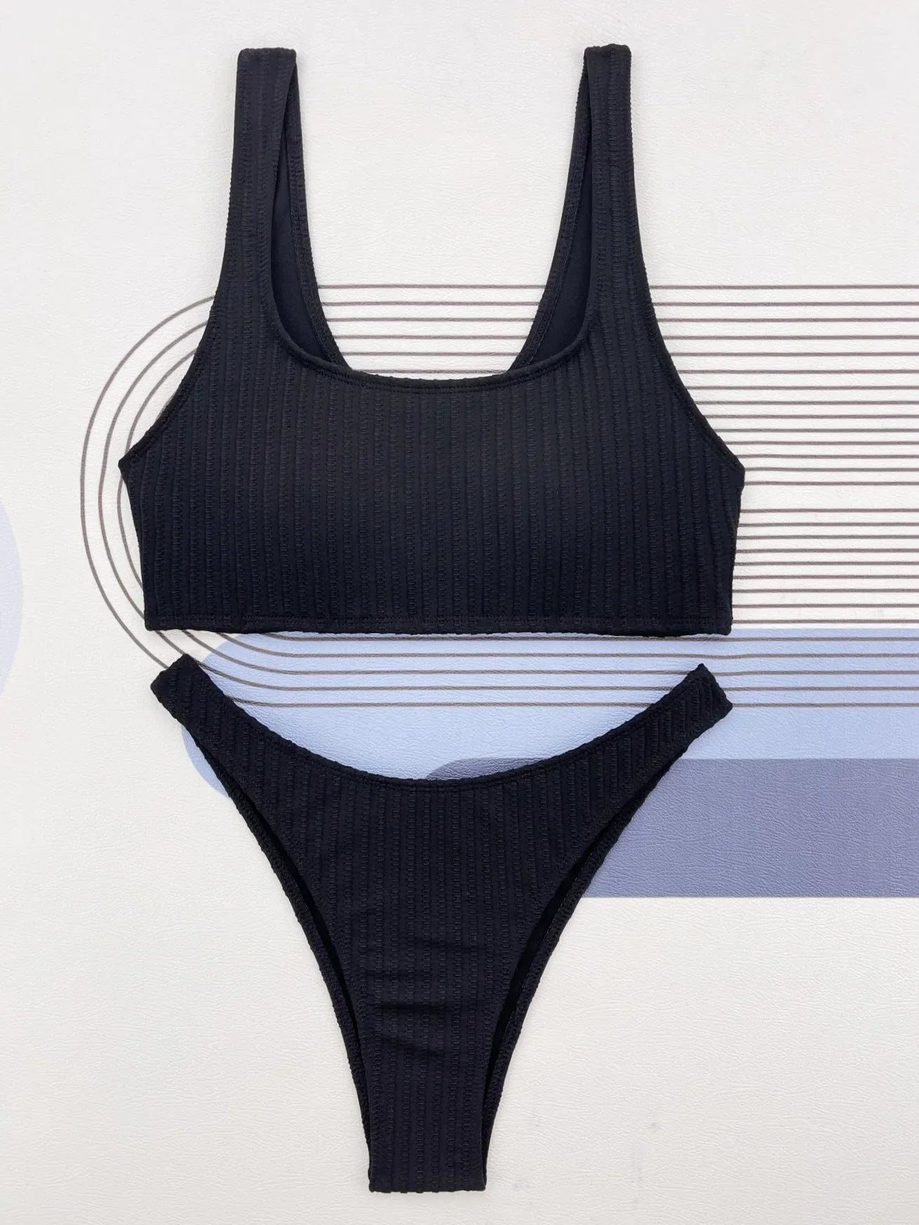 White Black Ribbed Push Up Micro Swimsuit
