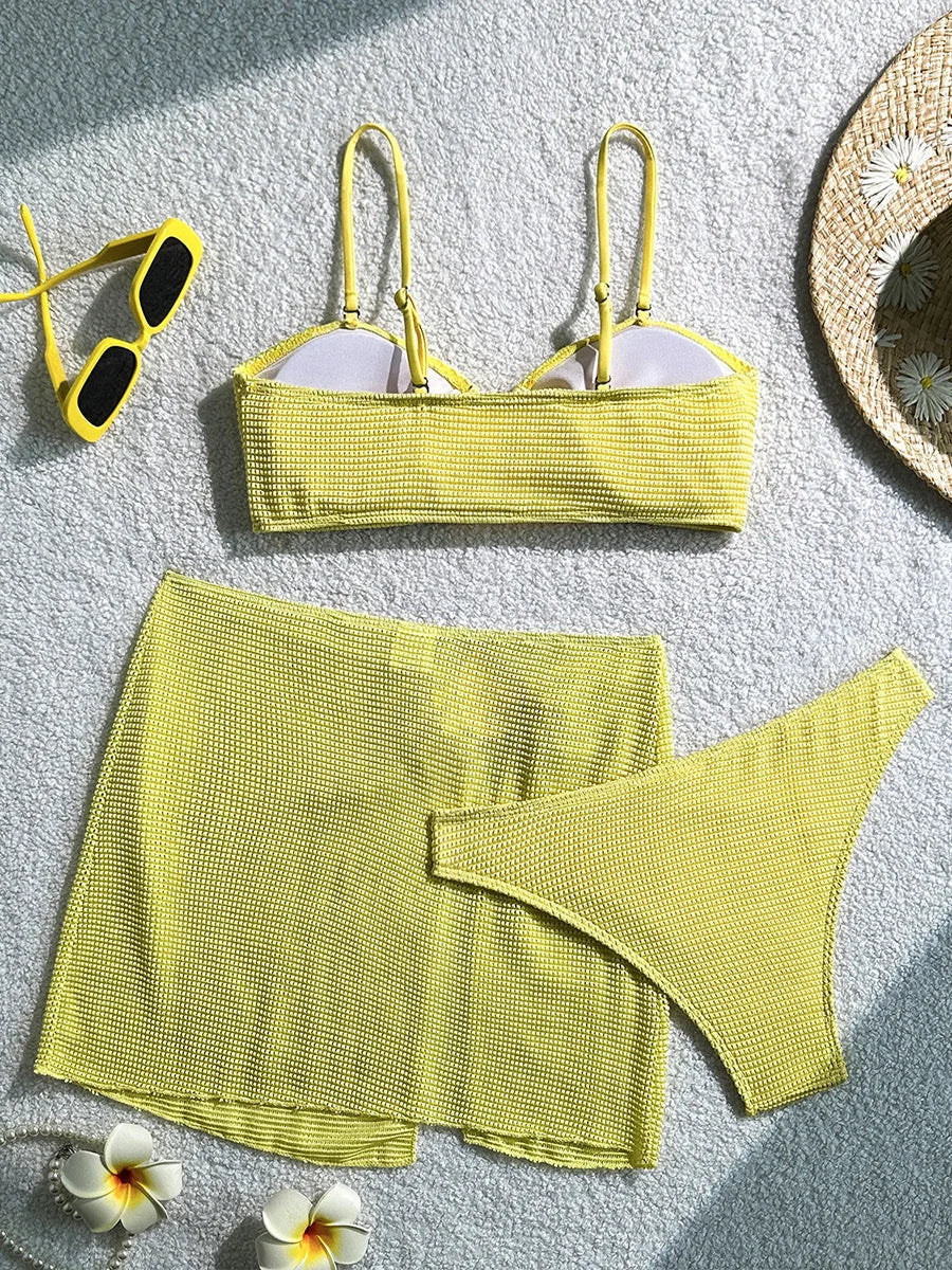 With Skirt Wrinkled Bandeau Bikini
