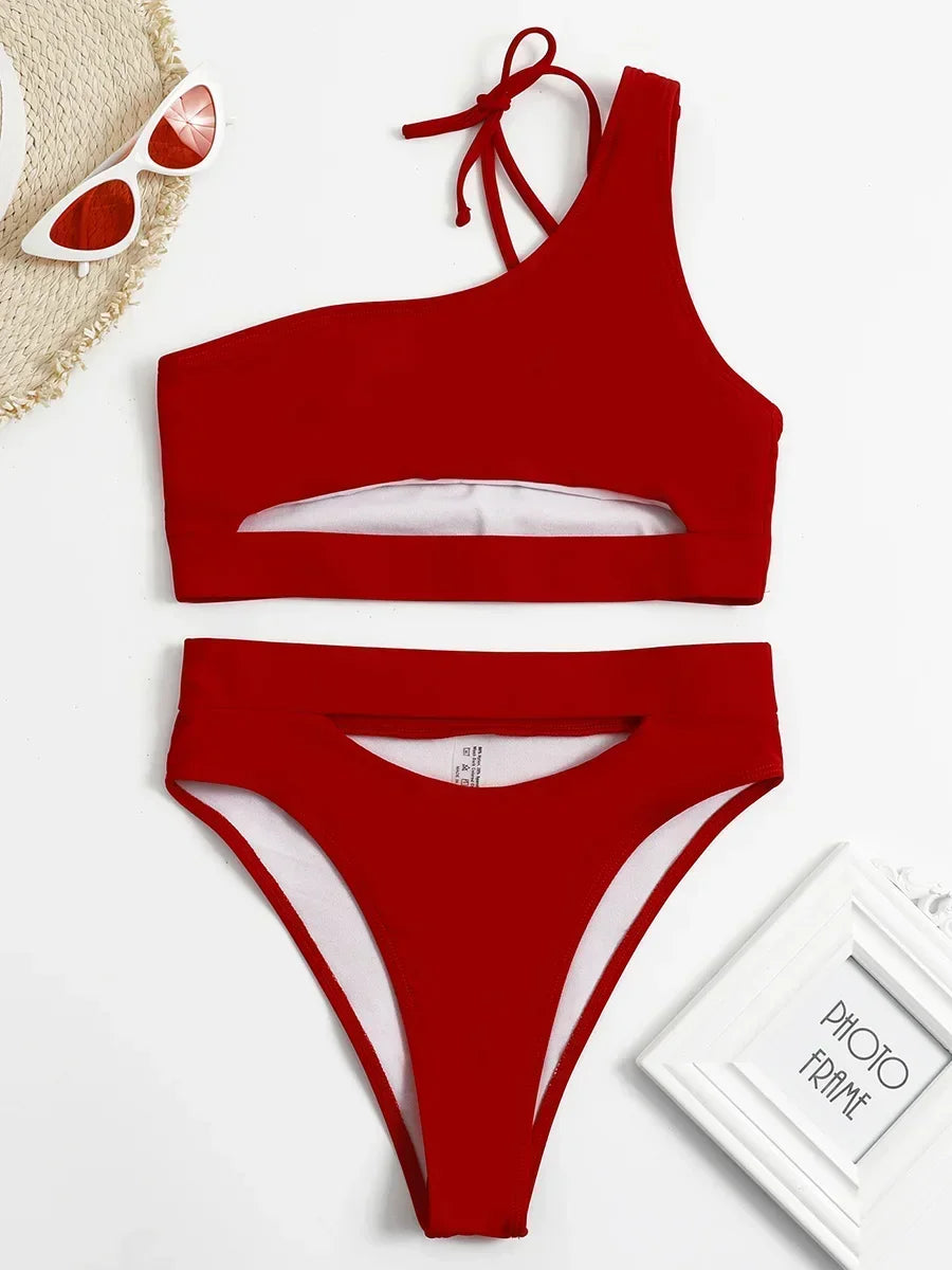 Asymmetric One Shoulder High Waist Bikini