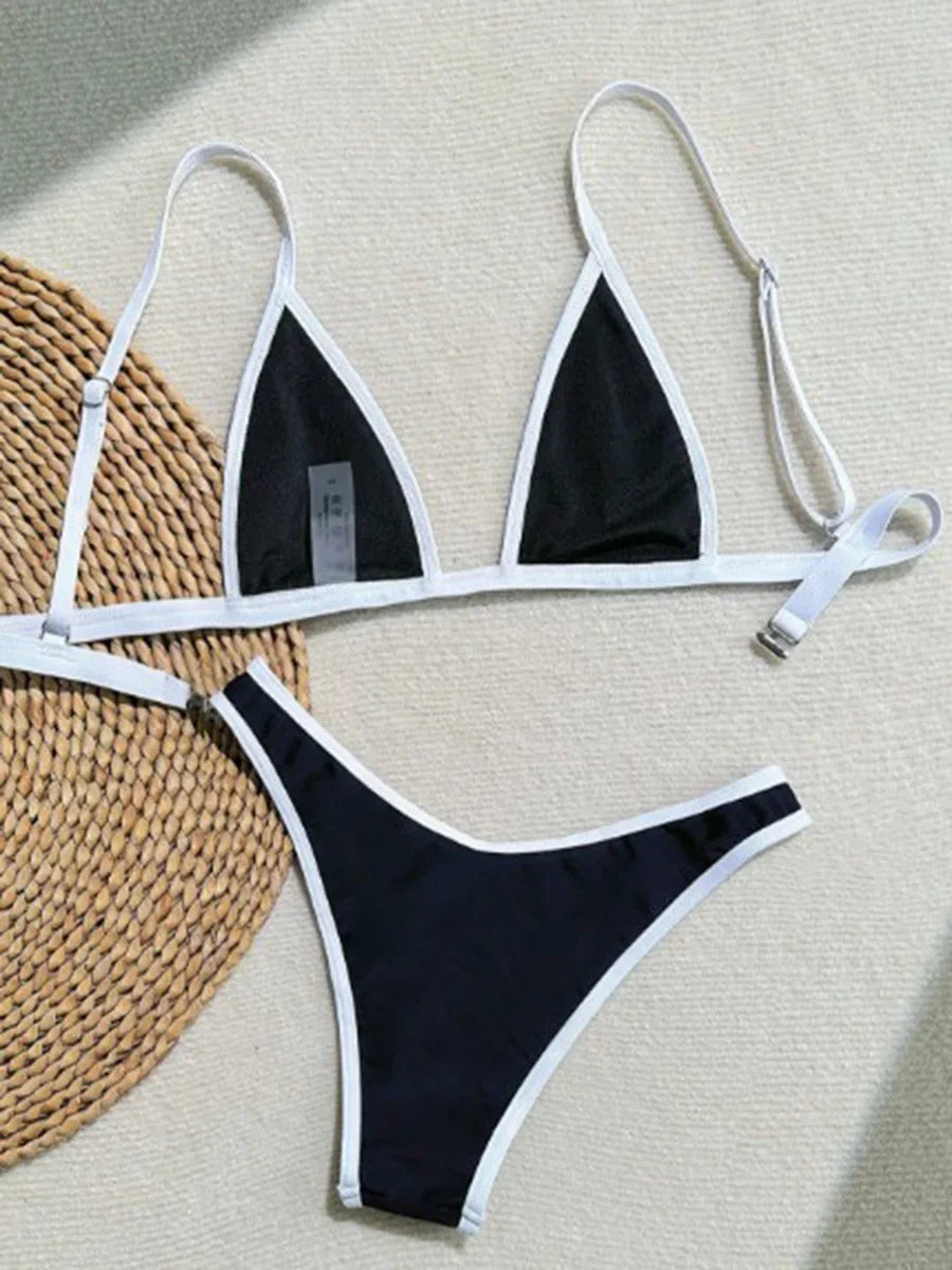 Splicing Contrast Mini Bra Brazilian High Cut Bikini