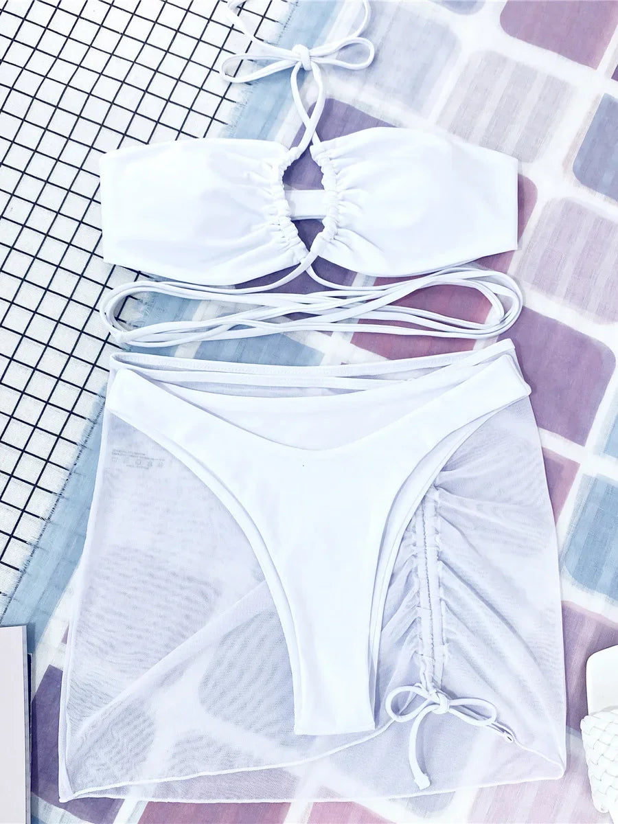 Wrap Around with Mesh Sarong Skirt Bikini