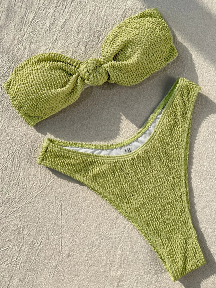 Wrinkled Crinkled Knot Bandeau Bikini