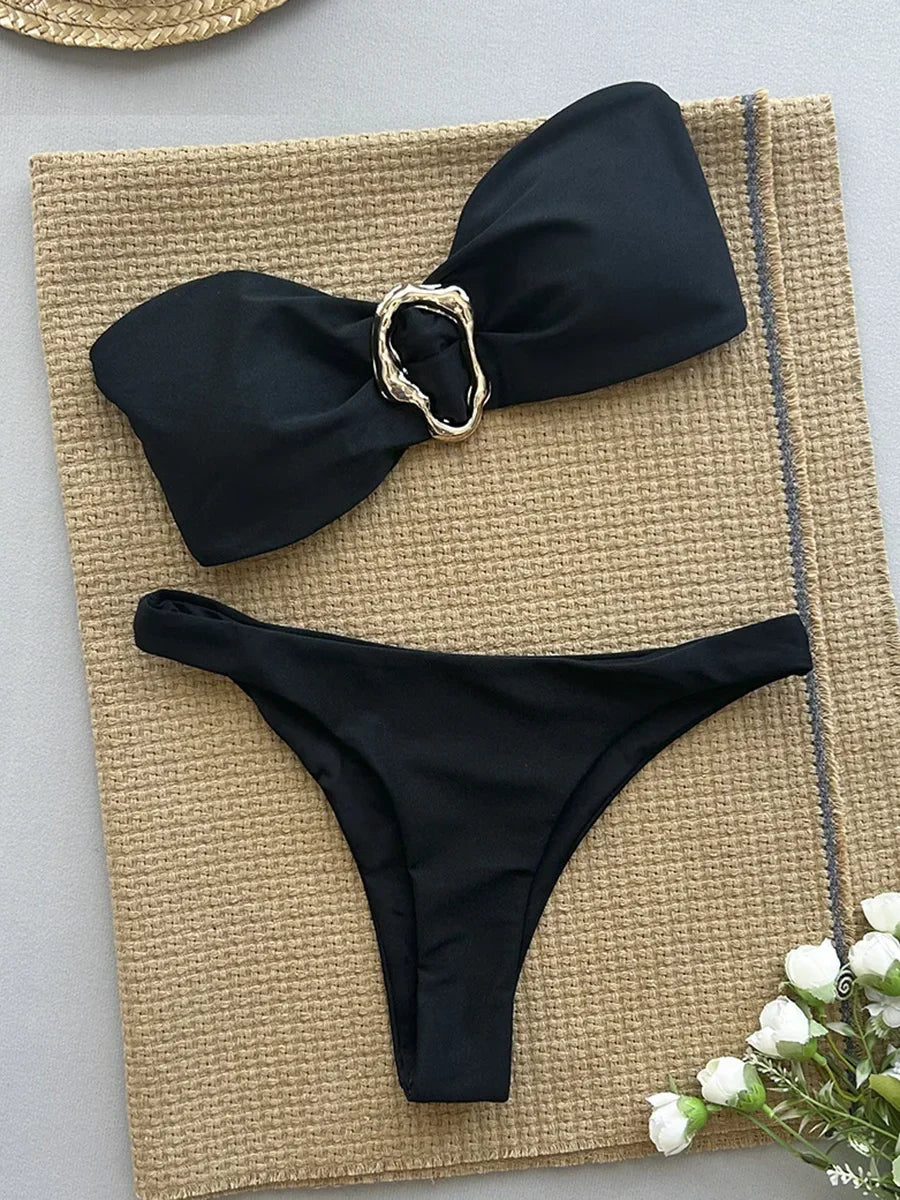 Metal Rings Bandeau Bikini