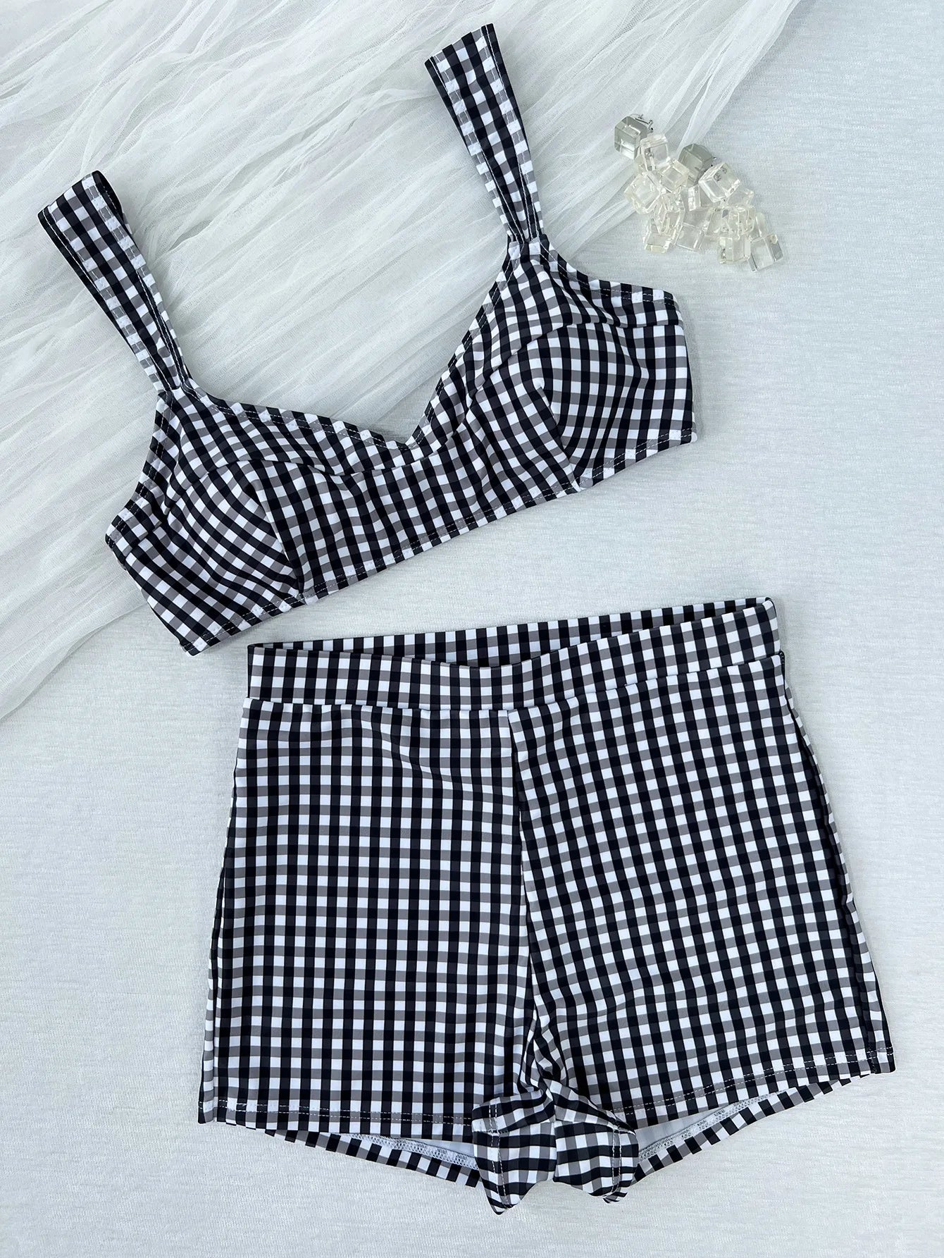 Sexy Black Plaid Bikini Set