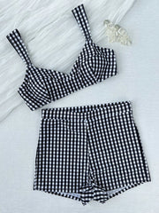 Sexy Black Plaid Bikini Set