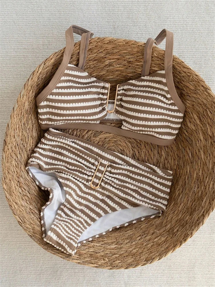 Sexy Brown Striped Bikini Set