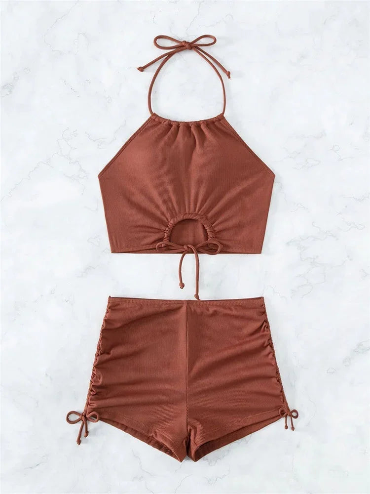 Sexy Ring Linked Pleate Bikini Set