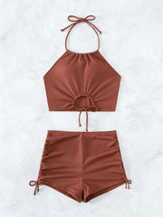 Sexy Ring Linked Pleate Bikini Set