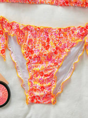 Cute Orange Floral Print Bikini Set