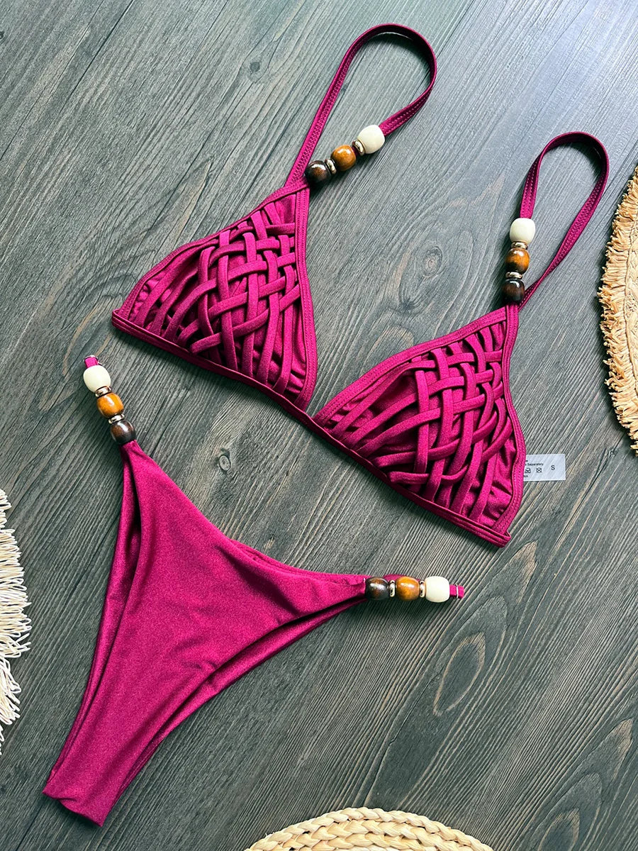 Beads Cross Bandage Bikini