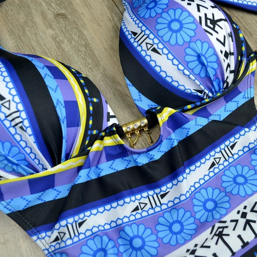 S - XXL Sexy Printed Bra Cup Female Swimwear One Piece Swimsuit
