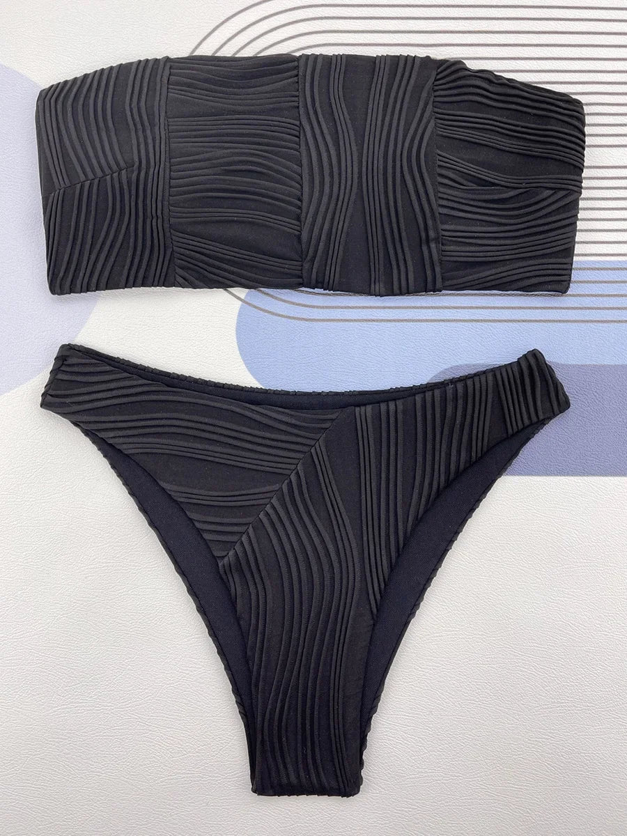 Sexy Bandeau Strapless Wrinkled Bikini
