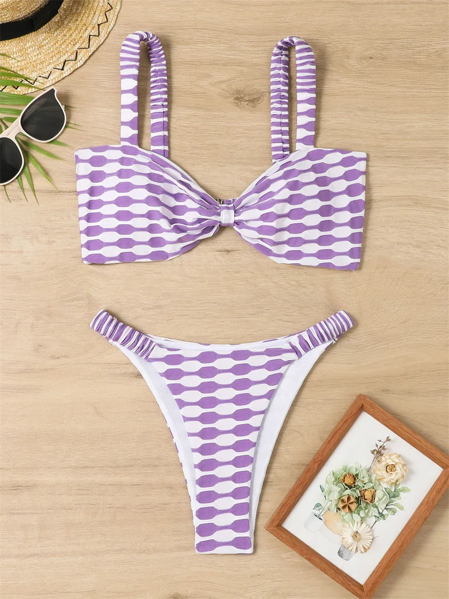 Sexy Khaki Plaid Print Bikini