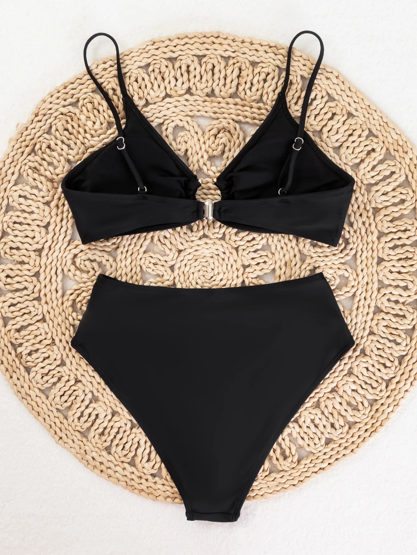 Black Metal Ring Linked Cut Out Push Up Swimsuit