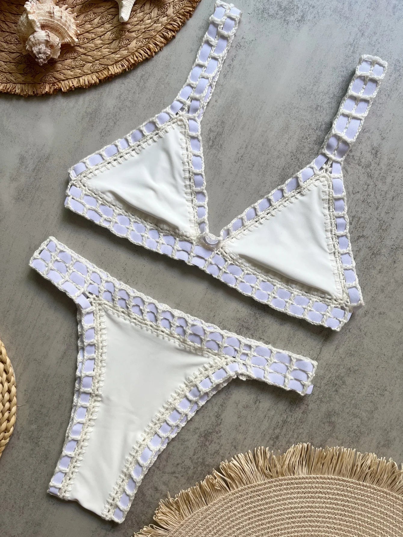 Sexy Black Patchwork Hand Crochet Bikini Set