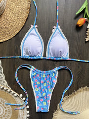 Floral Print Halter Strappy Bikini