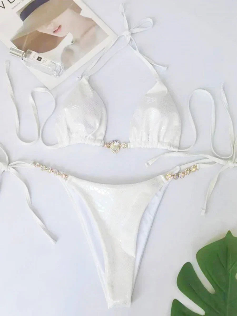 Snake Skin Rhinestone Diamond Bikini