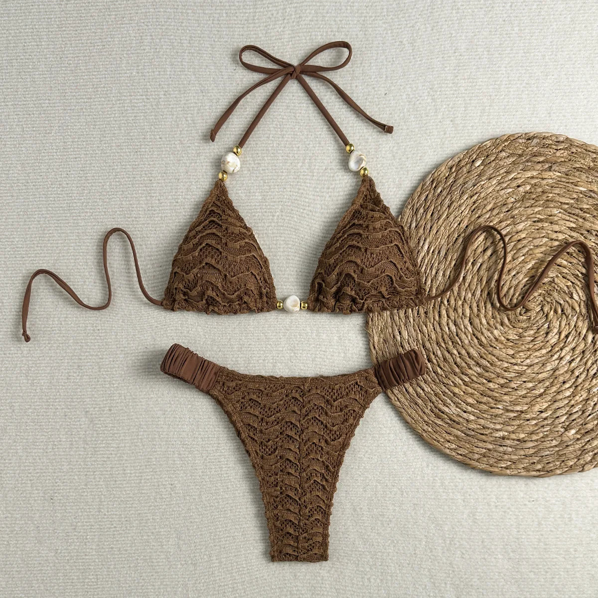Sexy Beige Black Micro Bikini Set