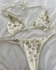 Sexy White Brozing Diamond Micro Bikini