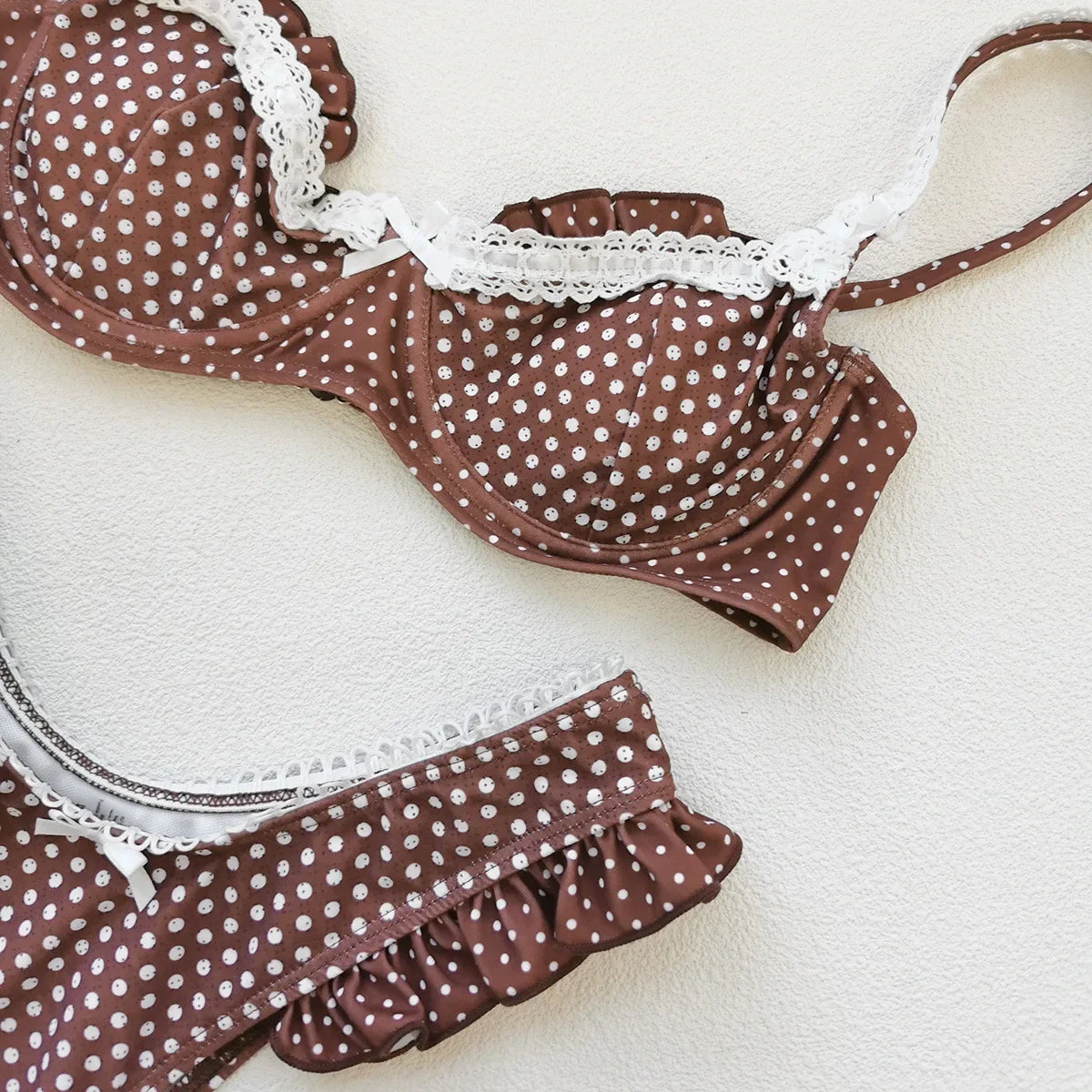 Sexy Coffee Polka Dot Print Micro Bikini