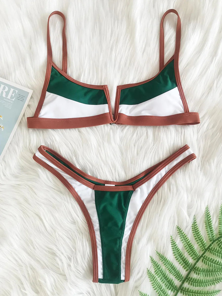 Splicing V Shaped Micro Thong Bikini