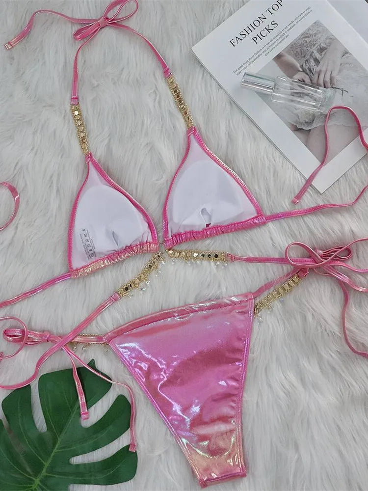Sexy Pink Brozing Bikini Set