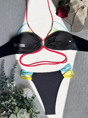 New Splicing Halter High Cut Strappy Bikini