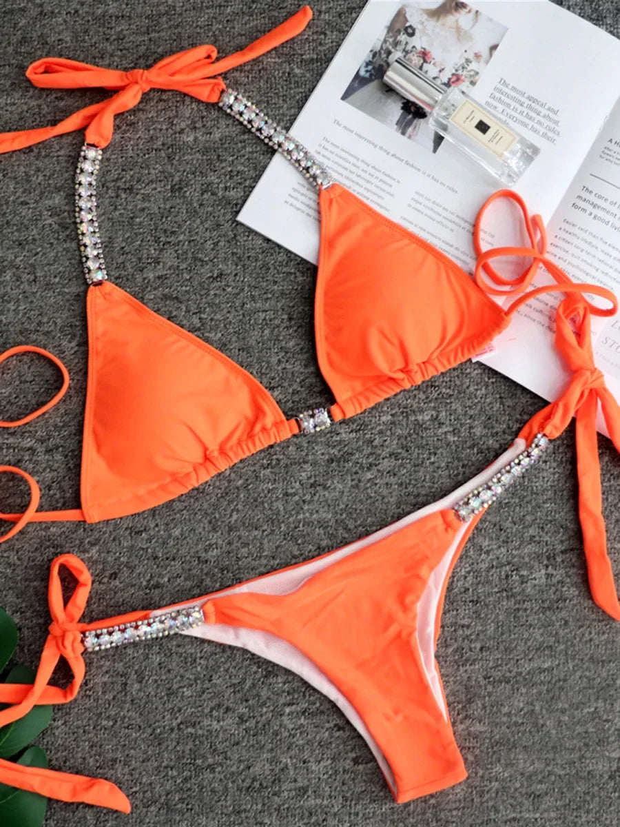 Sexy Halter Crystal Diamond Bikini