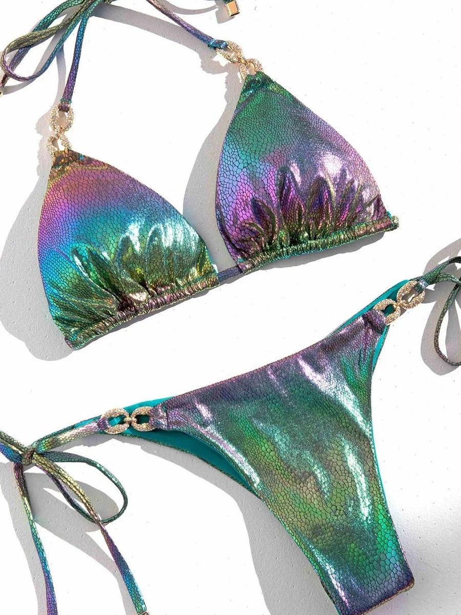 Shiny Halter Rhinestone Diamond Bikini