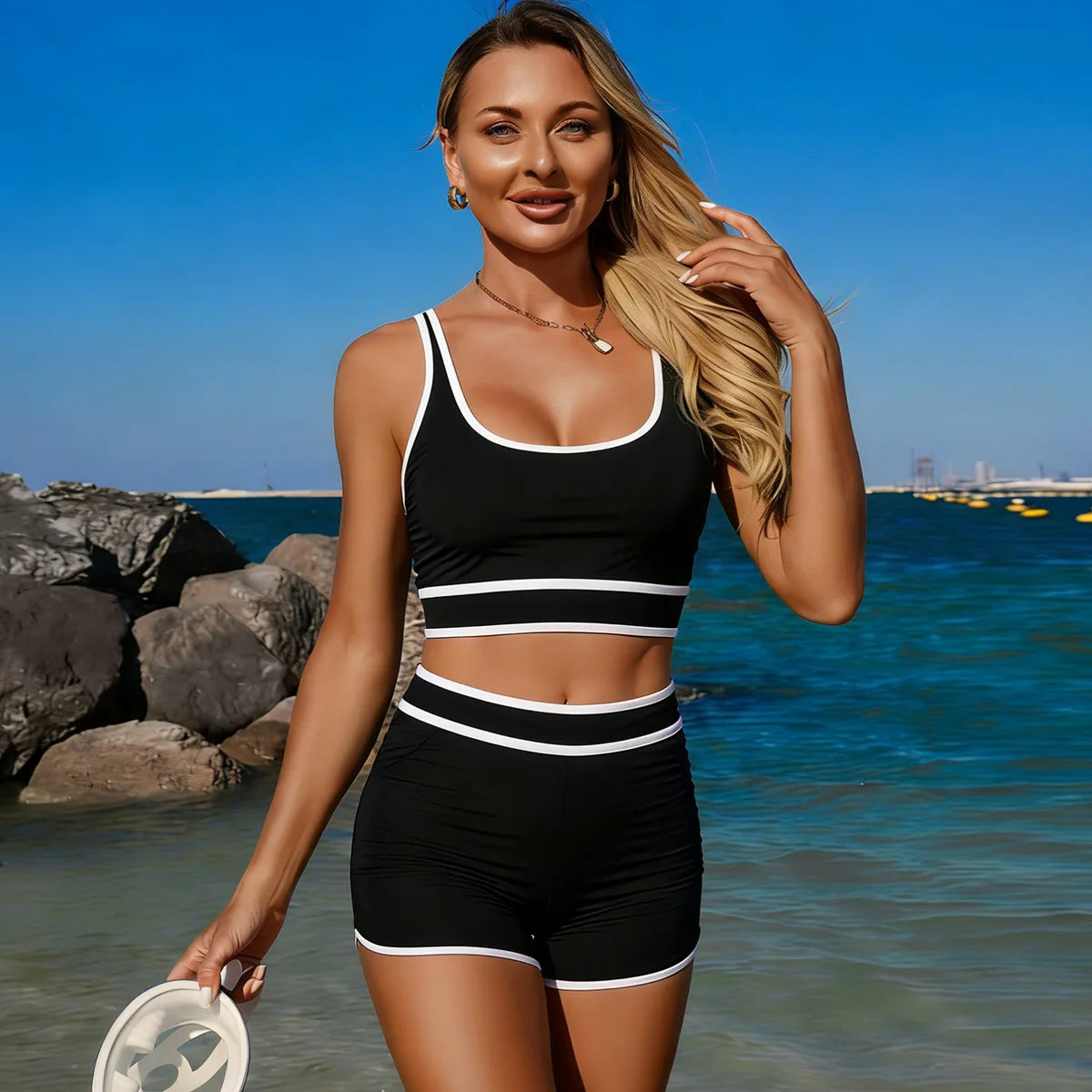 Vintage Black Patchwork Two Piece Swimsuit