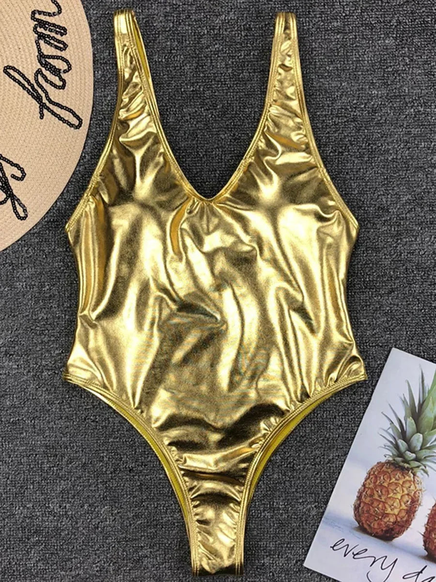 Sexy Shiny PU Leather Bikini