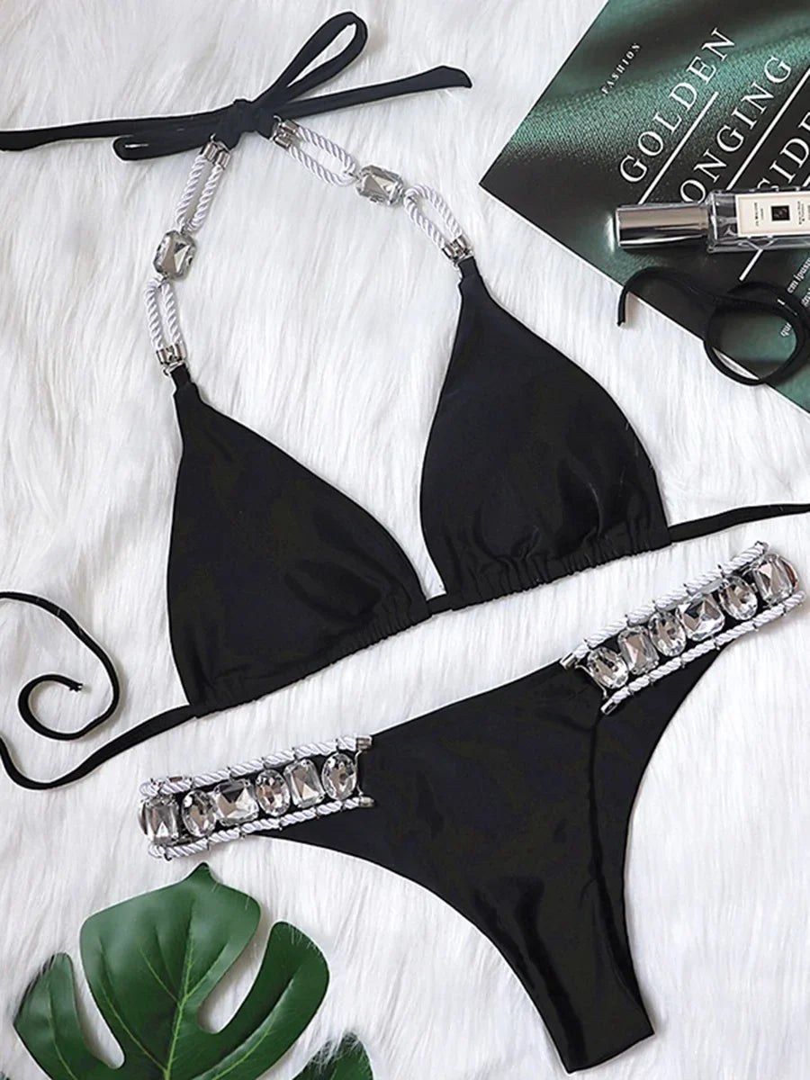 Halter Shiny Crystal Diamond Bikini