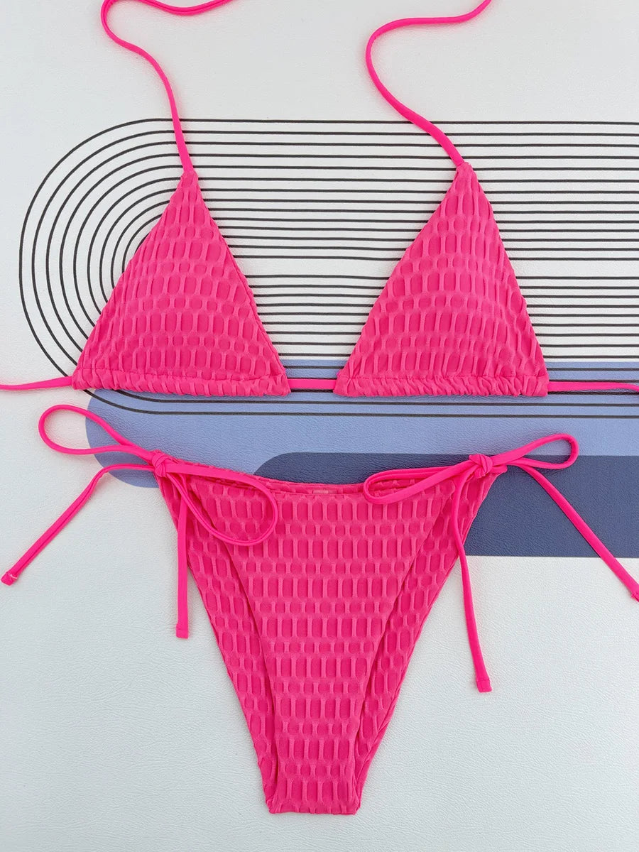 Halter Wrinkled Mini Micro Bikini