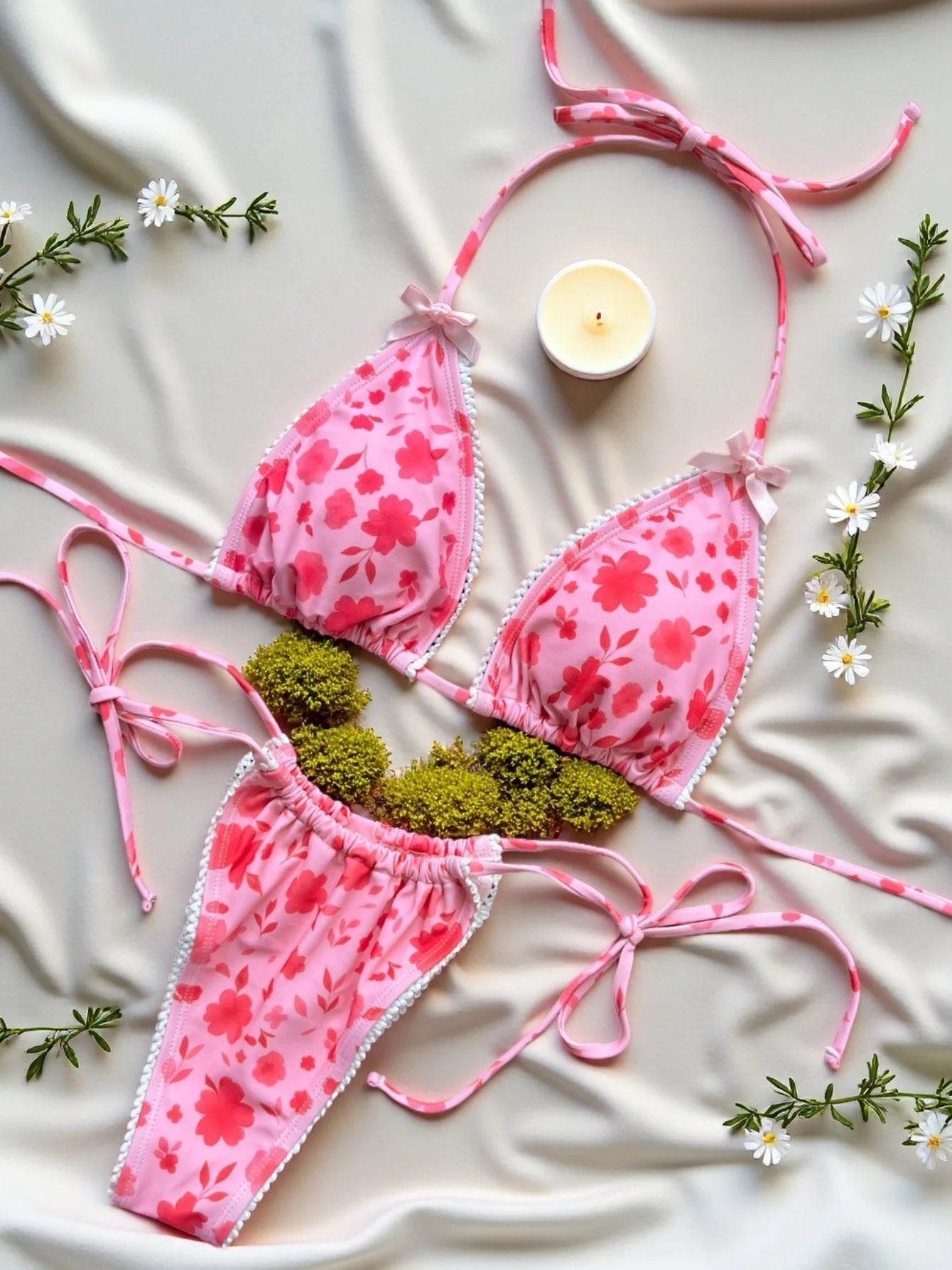Floral Print Halter Strappy Bikini